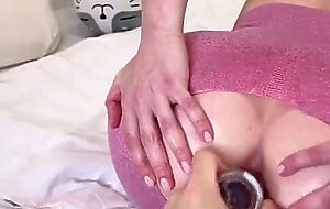 Sportswoman Masturbates Ass with Dildo in Torn Leggings and Gets Orgasm after Workout