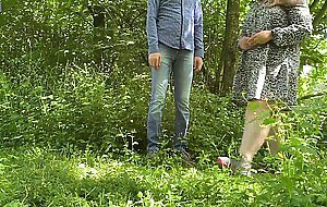 Sexy fat milf takes off her panties and pisses duet with a stranger