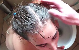 Teen slut gets pissed on with her head in the toilet with face slaps and spit | fucked with head in