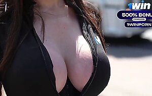 Busty brunette showing off and giving a blowjob on the avenue | Victoria RC | LP Producoes
