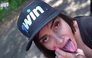 Busty brunette showing off and giving a blowjob on the avenue | Victoria RC | LP Producoes