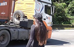 Busty brunette showing off and giving a blowjob on the avenue | Victoria RC | LP Producoes