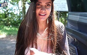 Busty brunette showing off and giving a blowjob on the avenue | Victoria RC | LP Producoes