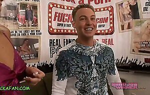FUCK A FAN - Tall Blonde w Perky Big Tits Gives Happy Latino a Handjob