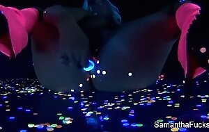 Samantha gets off in this super hot black light Halloween solo