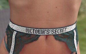 Girl with Big Tits in Sexy Green Lingerie Fucked Herself with a Dildo & Powerfully Cum