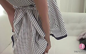 Make a super beautiful mature woman masturbate while sucking a cock, the appearance of tears and blowjob is sick