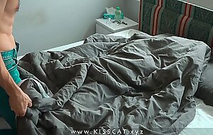 what are you doing? don't cum inside step mom! fucks blindfolded stepmom