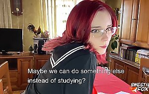 Schoolgirl Having Fun with a Classmate while Parents are not at Home instead of Preparing for the