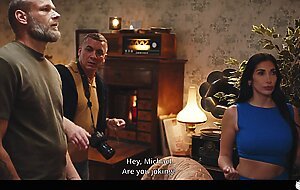 French Brunette with Fake Enhanced Huge Boobs Gets Her Nipples Sucked while Frozen in Time