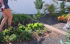 Milf Fucks Gardener with Cucumber, Pissing, and Gets Anal Creampie