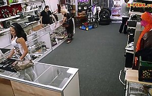 Big titty latina sells her stuff and pounded in the pawnshop