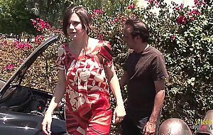 She goes to the car shop to fix her car but stays for the orgy