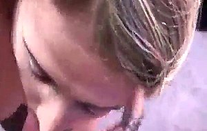 Mature slut sandie swallows a stiff cock