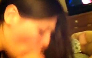 Wife sucking him off during porn
