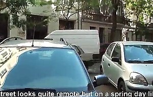 Public cocksucking euro riding dick outdoors