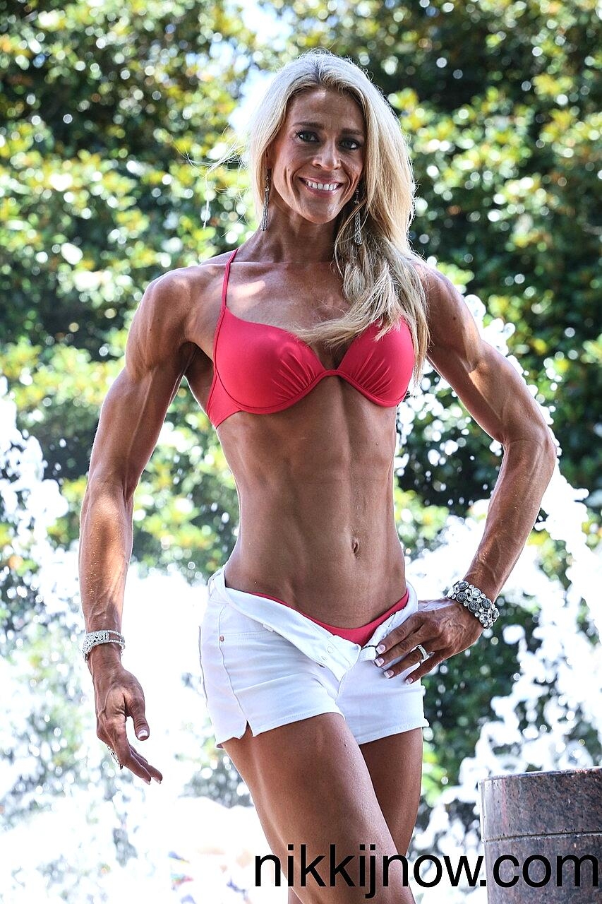 Tall Bodybuilder Amazon Nikki Shows Off Her Strong Body Outdoors Milf, Shorts, Sports, Tall, Tiny-Tits