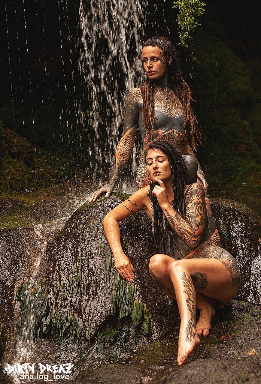 Heavily Tattooed Lesbians Hold Each Fetish, Humping, Outdoor, Piercing, Tattoo