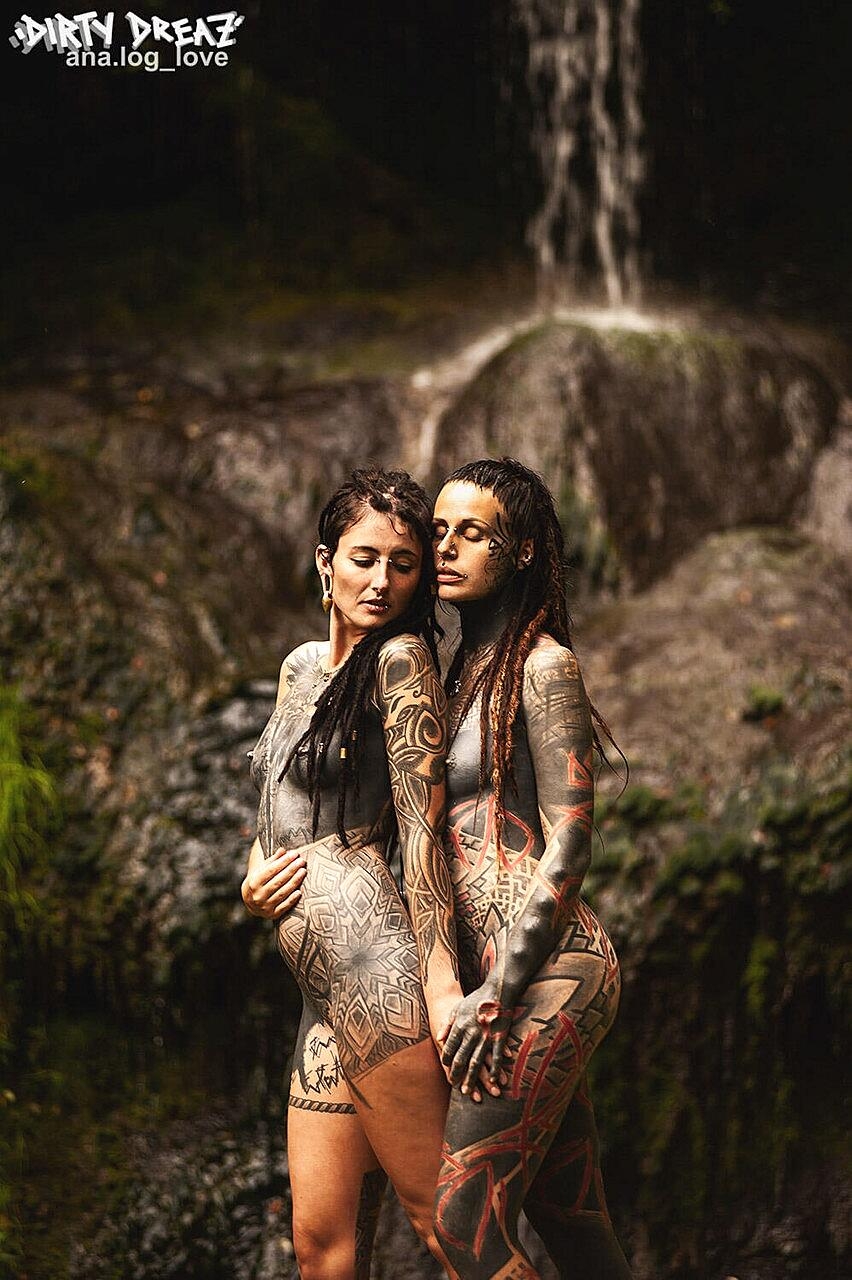 Heavily Tattooed Lesbians Hold Each Fetish, Humping, Outdoor, Piercing, Tattoo