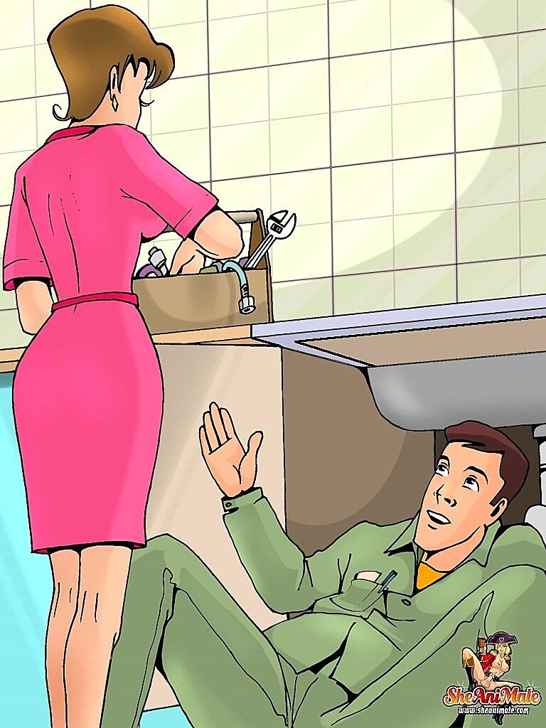 Busty Cartoon Shemale Takes Care Of A Plumber And Fucks Him In The Ass Shemale