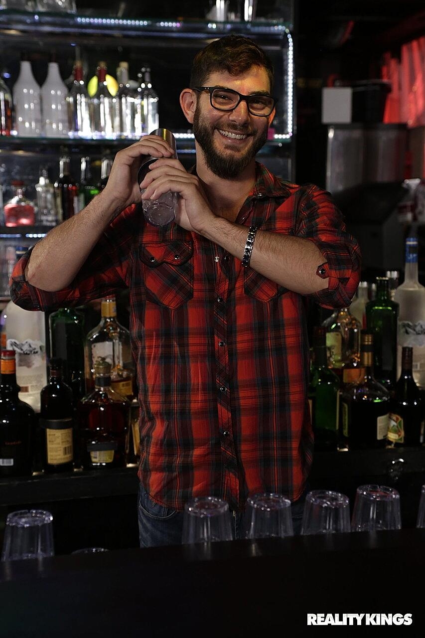 Little ebony teen Aaliyah Hadid gets her pussy & big tits fucked at the bar, Logan Long